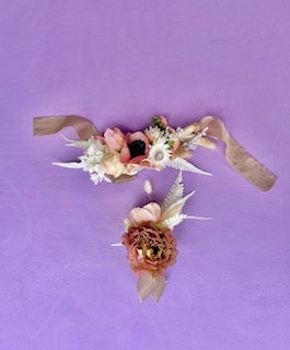 wrist and pinned fresh and dried corsages in carlsbad san diego